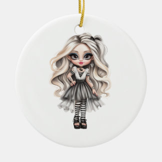 En Cute Girl Halloween-designsamling 12 Julgransprydnad Keramik