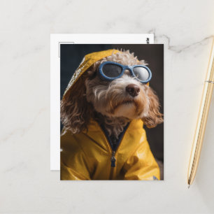 En Cute Hund i en Gult Rainrock Vykort