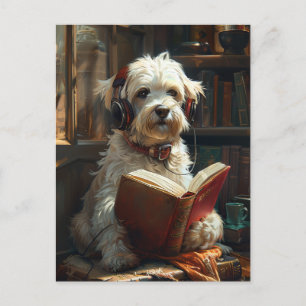 En Cute Hund som läser A Bok Vykort