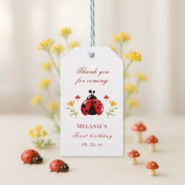 En Cute Kryp Ladybug Märkre 1:a födelsedagsgåva Presentetikett (Skapare uppladdad)