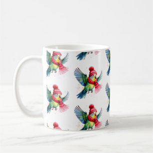 En Cute Parakeet i Winter Hat och Scarf Mugg