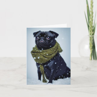 En Cute Pug Puppy i en Grönt Winter Scarf Kort