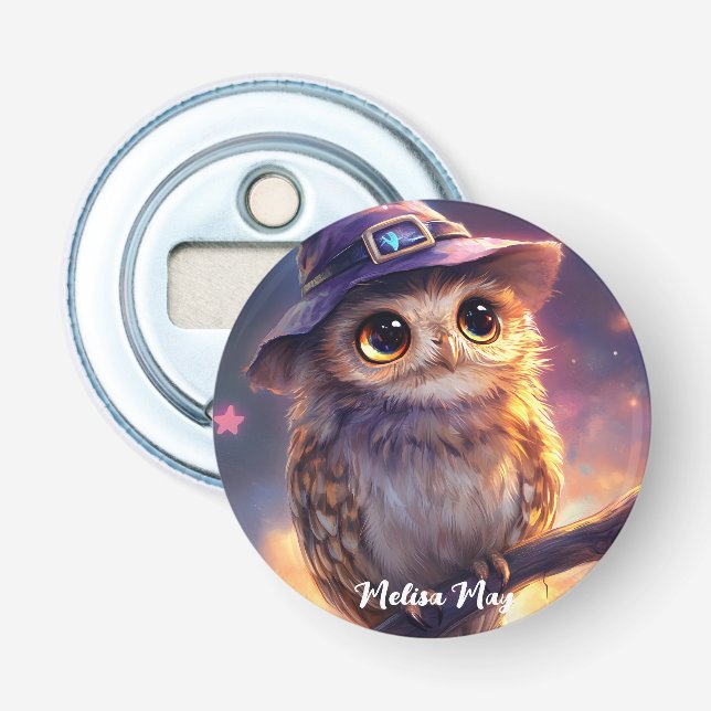 En Cute Uggla med Witch Hat Flasköppnare (Framsidan)
