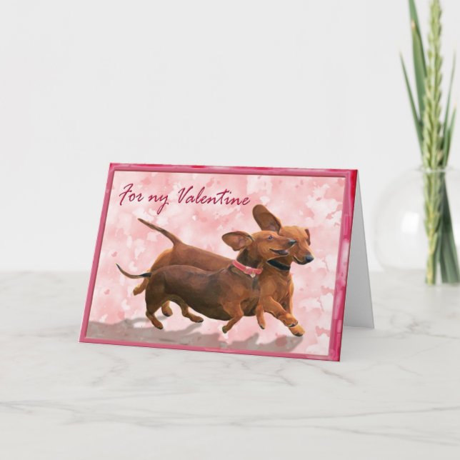 En dachshund Valentine, låt oss spela! Helgkort (Framsida)