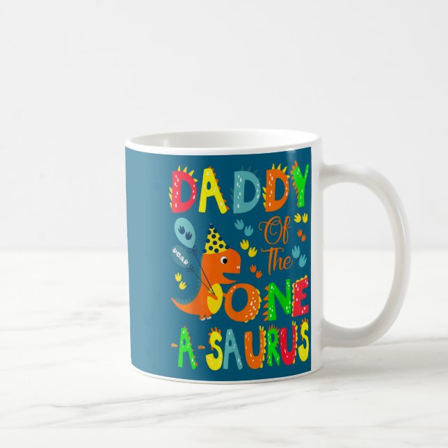 En Daddy Saurus 1-års födelsedagsdinosaurie Kaffemugg (Höger)