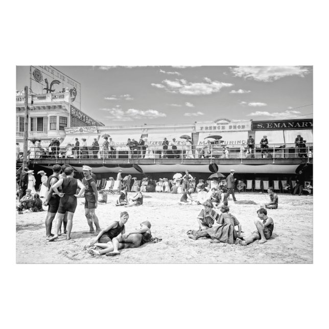 En dag i Atlantens strand och Boardpromenad 1904 Fototryck (Framsidan)