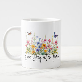 En dag i taget - inspirationcitat av vilda blommor jumbo mugg