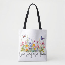 En dag i taget Inspirationscitat Vilda blommor Tygkasse