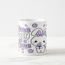 En dag i taget Kawaii Kanin Lugn Citat Kaffemugg