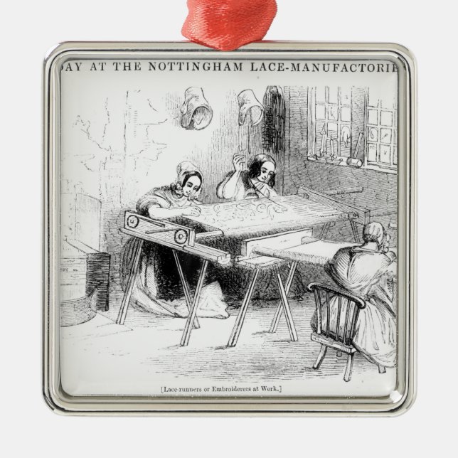 En dag på de Nottingham snöreproducenterna Julgransprydnad Metall (Framsidan)