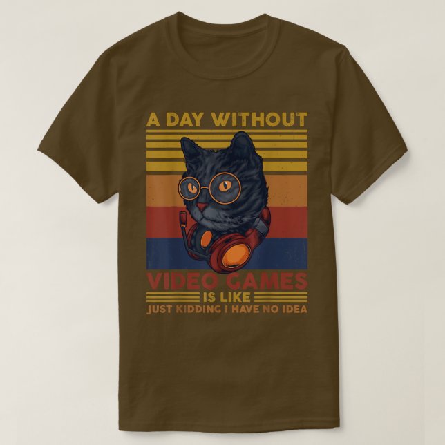 En dag utan videospel Spelare Cat Funny Gaming V T Shirt (Design framsida)