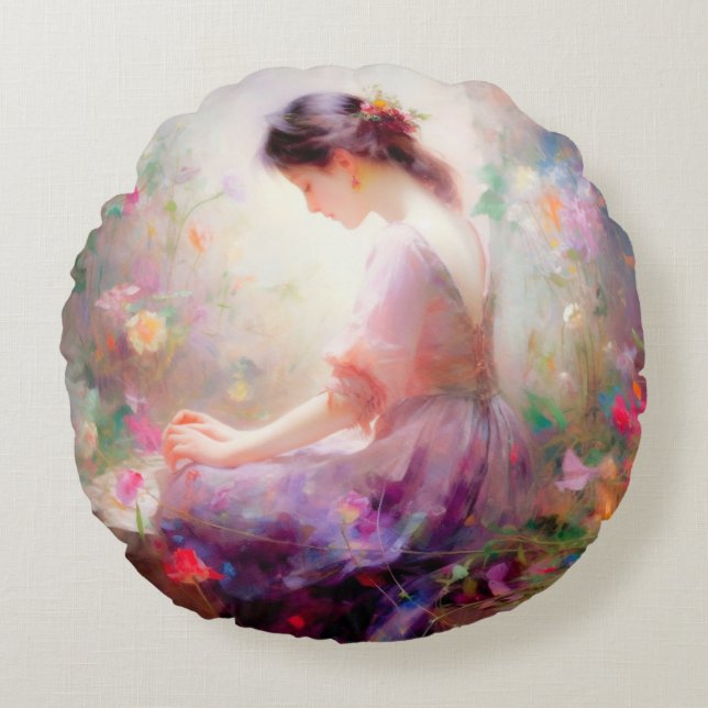 En dagdröm av blommor  rund kudde (Framsidan)