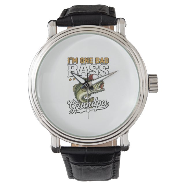 En dålig basfarfar fiske vintage vektordesign armbandsur (Framsida)