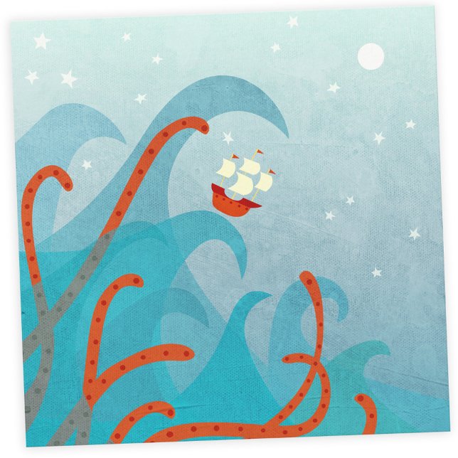 En dålig dag för sjömän rådkort (Sailing boat and sea monster card)