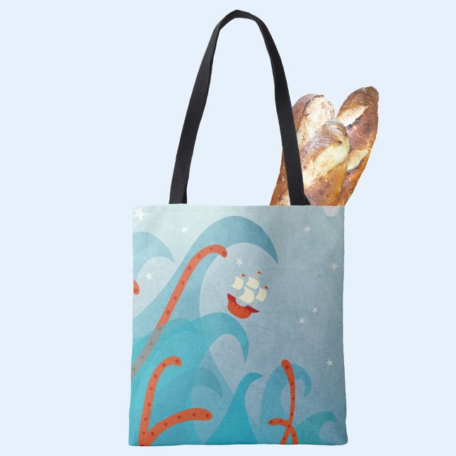 En dålig dag för sjömännens Nautiska Sjölandskap Tygkasse (Sailing boat and sea monster fun tote bag)