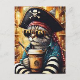 En dålig Pirat-katt med kaffe Vykort