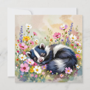 En dålig Skunk Napping i blommor