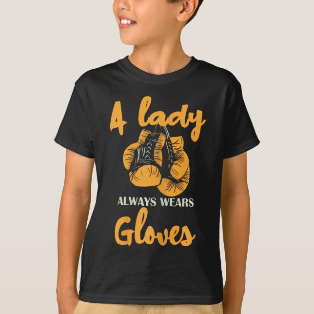 En dam alltid bär handskar boxningskraft  t shirt (Framsida)