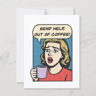 En dam behöver hjälp med kaffet. vykort