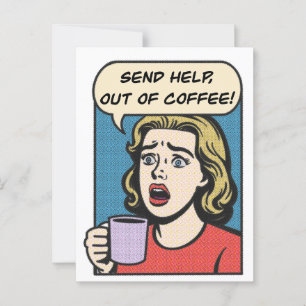 En dam behöver hjälp med kaffet. vykort