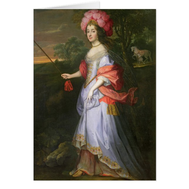 En dam i maskeraddräkten, c.1679 hälsningskort (Framsidan)