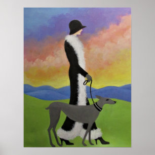 En dam som går på hennes hund/ Poster