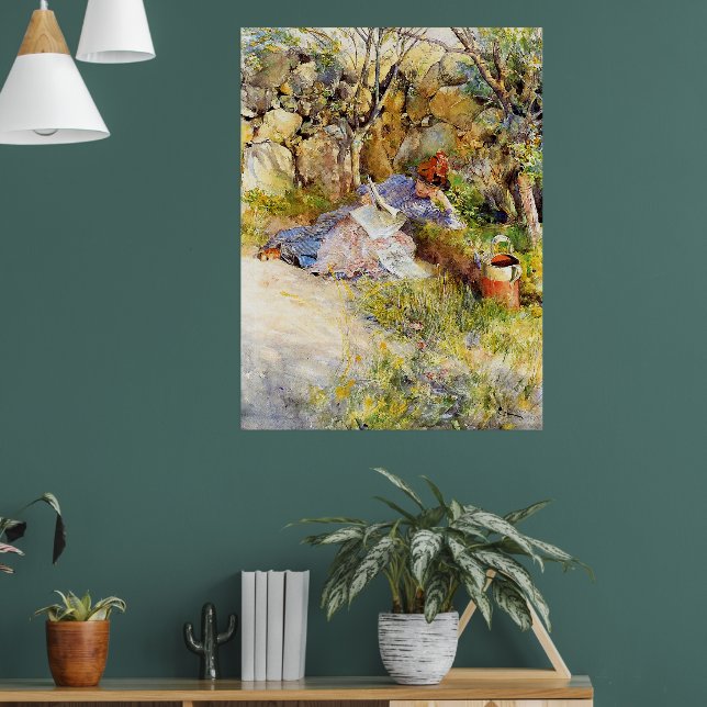 En dam som läser en tidning av Carl Larsson Poster (Vardagsrum 1)