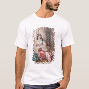 En dam som placeras i en Ottoman inre ha på sig Tee Shirt
