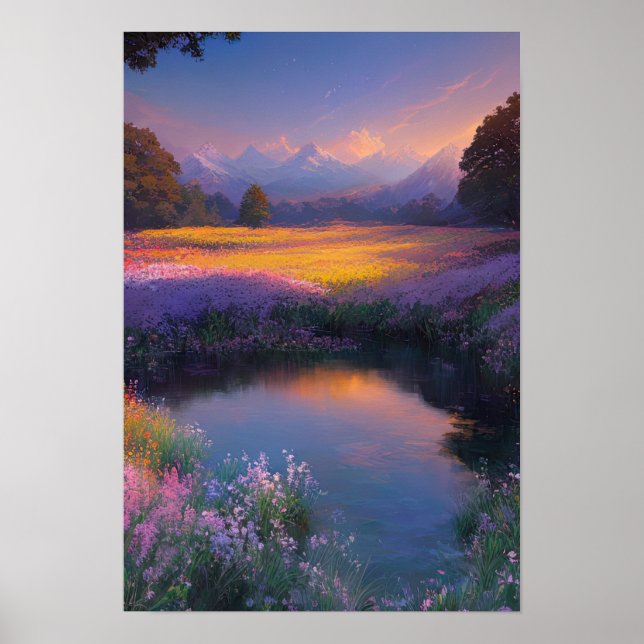 En damm bland blommorna poster (Framsidan)