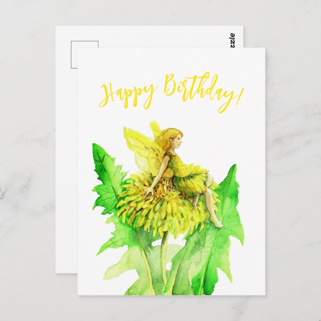 En dandelion Fairy-färgmålning Vykort (Fram/baksida)