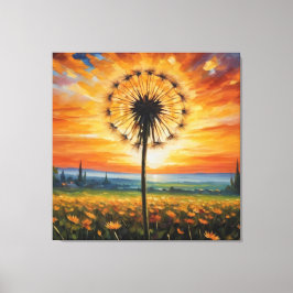 en dandelion i fält på blommor canvastryck