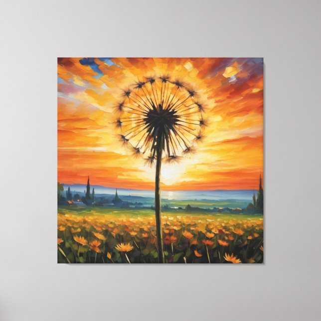 en dandelion i fält på blommor canvastryck (Framsida)