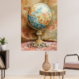 En dekorativ glob dekorerad med blomster motiv poster
