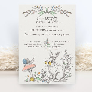 En del BUNNY håller på att förvandla "ONE rustic w Inbjudningar