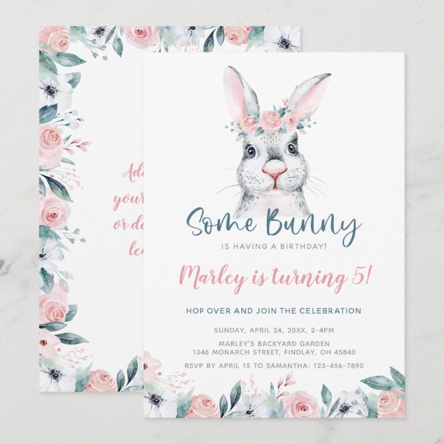 En del Bunny har födelsedag, vilken ålder som hels Inbjudningar (Fram/baksida)