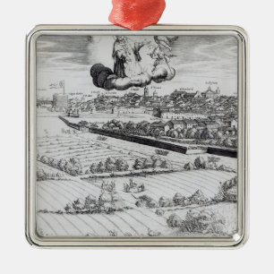 En dela upp av en karta av Milan, 1640 Julgransprydnad Metall