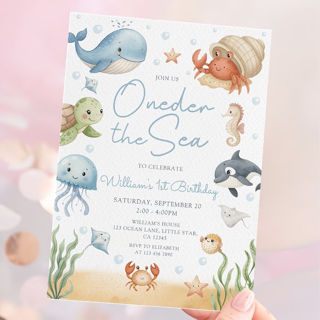 En-der Havet 1-års Födelsedag Under Havet Inbjudningar (Skapare uppladdad)