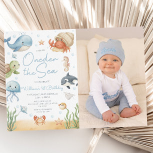 En-der Havet 1-års Födelsedagsfoto Under Havet Inbjudningar