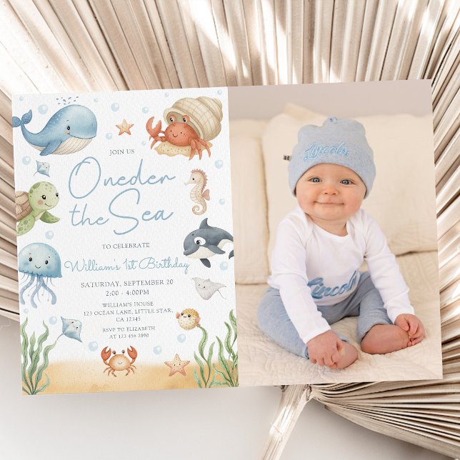 En-der Havet 1-års Födelsedagsfoto Under Havet Inbjudningar (Skapare uppladdad)
