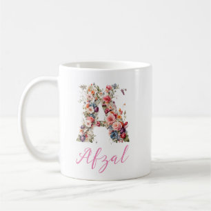 En digital konst i blommigt brev /Monogram Kaffemugg