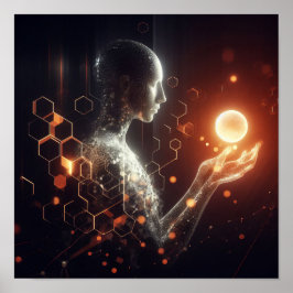 En digital livsform som interagerar med ett virtue poster