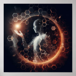 En digital livsform som interagerar med ett virtue poster