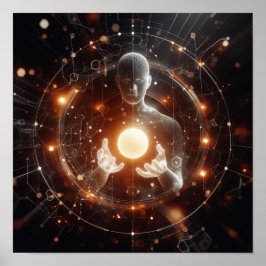 En digital livsform som interagerar med ett virtue poster