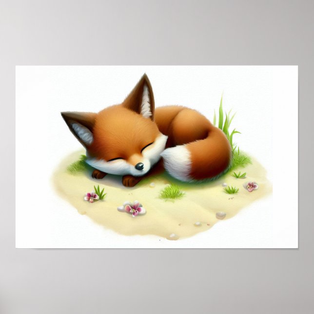 En digital målning av en Cute Island Fox Poster (Framsidan)