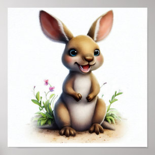 En digital målning av en Cute Kangaroo Poster