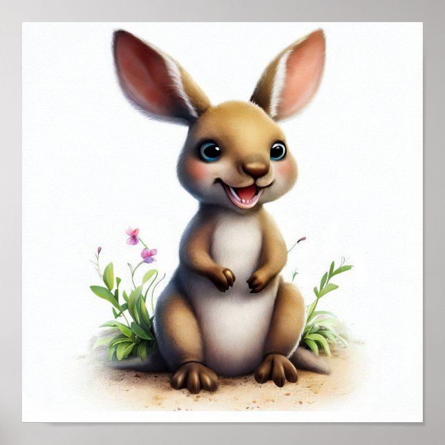 En digital målning av en Cute Kangaroo Poster (Framsidan)