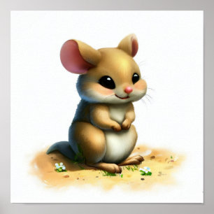 En digital målning av en Cute Kangaroo Råtta Poster