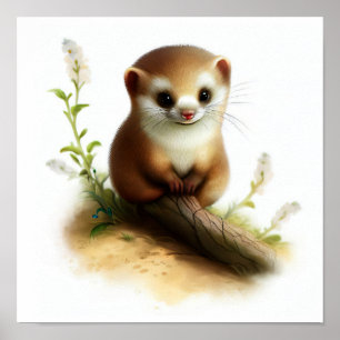 En digital målning av en Cute Least Weasel Poster