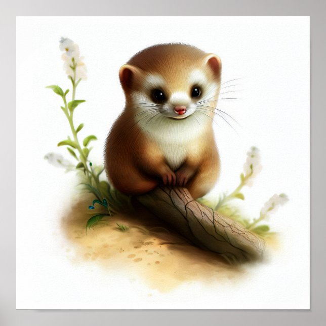 En digital målning av en Cute Least Weasel Poster (Framsidan)