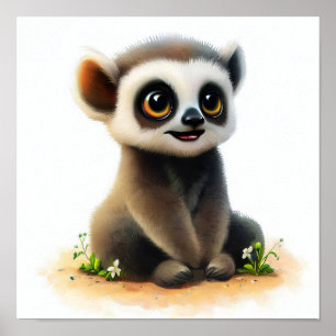 En digital målning av en Cute Lemur Poster